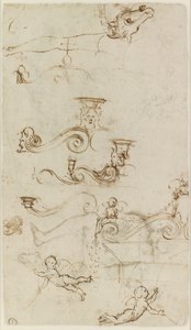 Verso: Hoja de estudios principalmente de detalles ornamentales de Raffaello Sanzio Raphael